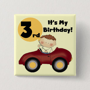 Boy in Red Car 3rd Birthday T-shirts and Gifts 15 Cm Square Badge