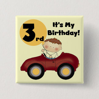 Boy in Red Car 3rd Birthday T-shirts and Gifts 15 Cm Square Badge
