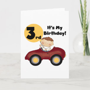 Boy in Red Car 3rd Birthday T-shirts and Gifts Card