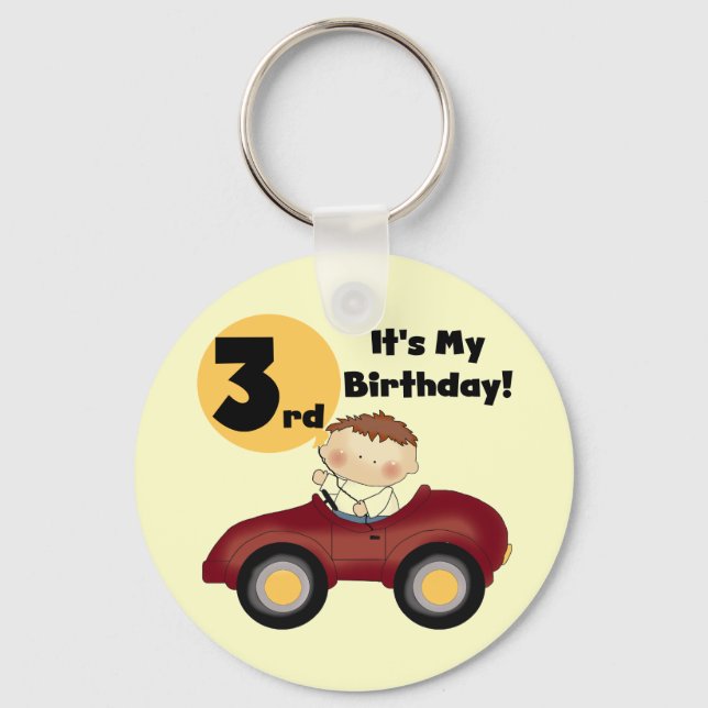 Boy in Red Car 3rd Birthday T-shirts and Gifts Key Ring (Front)