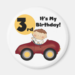 Boy in Red Car 3rd Birthday T-shirts and Gifts Magnet