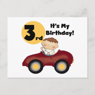 Boy in Red Car 3rd Birthday T-shirts and Gifts Postcard