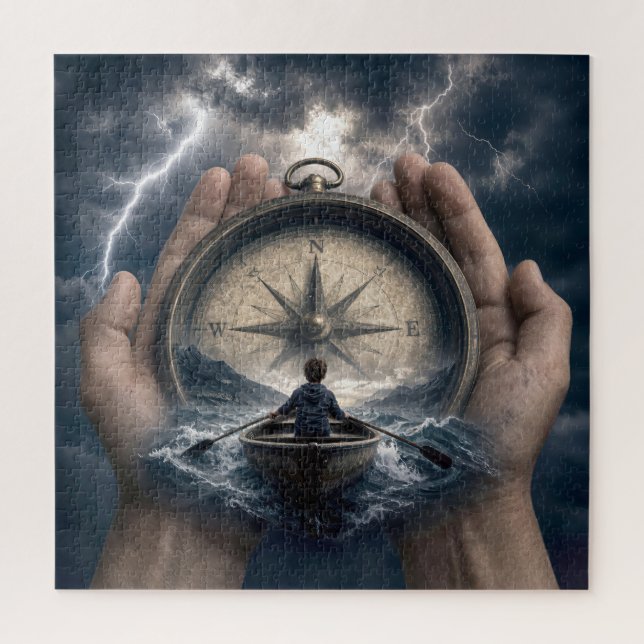 Boy in Rowboat Guided by a Compass Jigsaw Puzzle (Vertical)