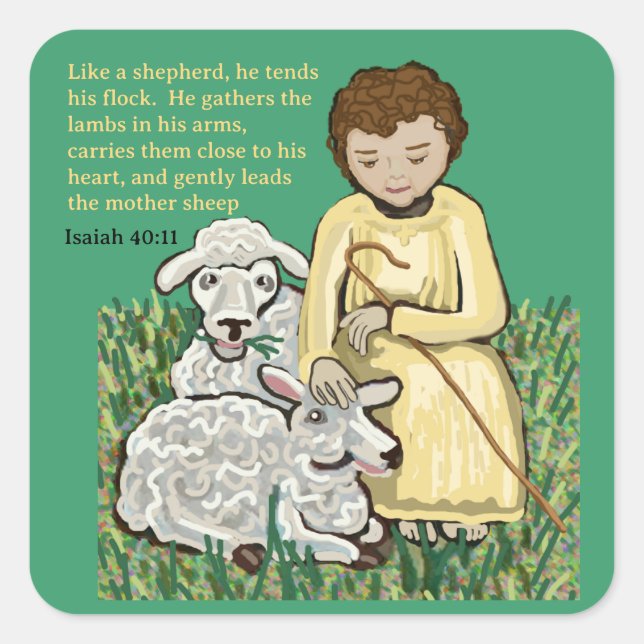 Boy Jesus Good Shepherd Square Sticker (Front)