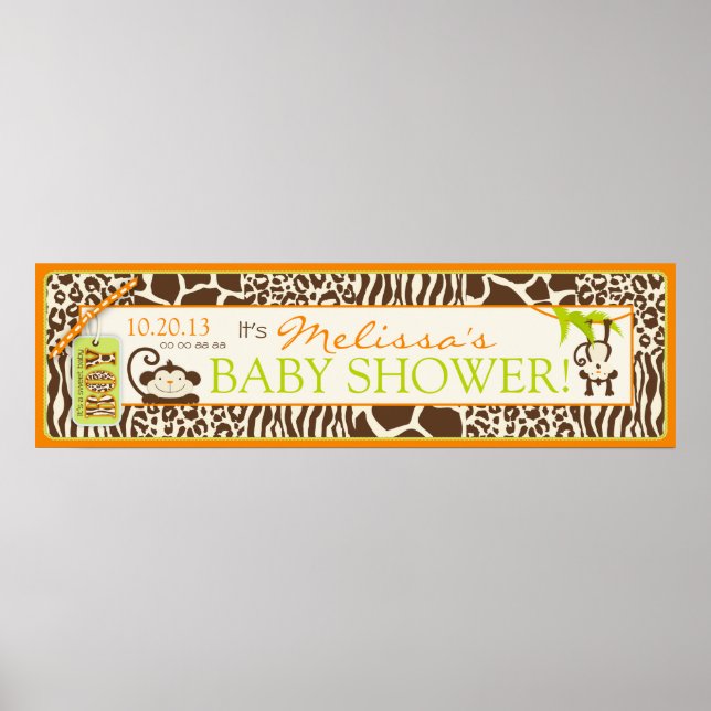Boy Jungle Monkey Safari Baby Shower Banner Poster (Front)