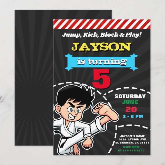 BOY KARATE KID BIRTHDAY INVITATION TEMPLATE (Front/Back)