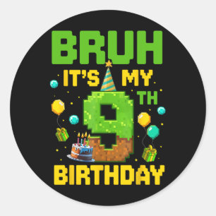 Boy Kid Birthday Funny It's My 9th Birthday Gamer  Classic Round Sticker
