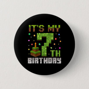 Boy Kid Birthday Party It's My 7th Birthday Gamer  6 Cm Round Badge