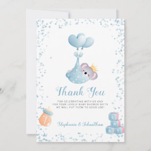 Boy Koala Bear Blue Thank You Baby Shower Card