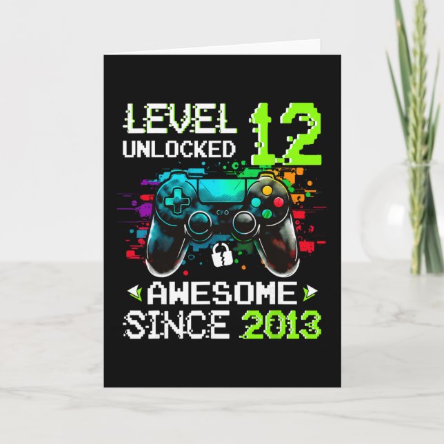 Boy Level 12 Unlocked Video Game 12th Birthday  Card (Front)