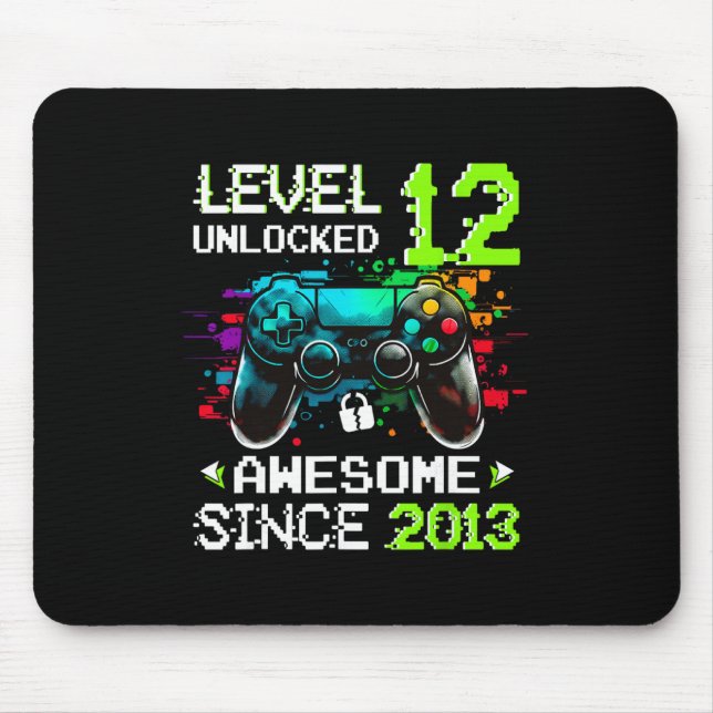 Boy Level 12 Unlocked Video Game 12th Birthday  Mouse Pad (Front)