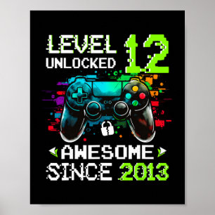 Boy Level 12 Unlocked Video Game 12th Birthday Poster