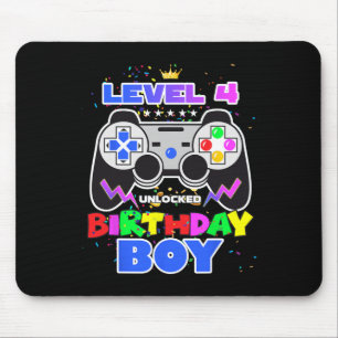 Boy Level 4 Unlocked Video Game 4th Birthday Gamer Mouse Pad