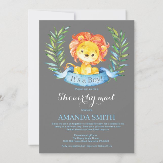 Boy Lion Baby Shower by Mail Invitation (Front)