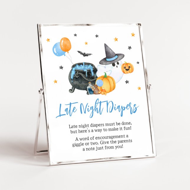 Boy Little Boo Baby Shower Late Night Diapers Poster (Ghost Halloween Baby Shower
Lare Night Diapers Sign)