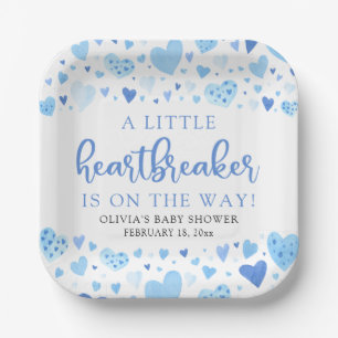 Boy Little Heartbreaker Blue Valentine Baby Shower Paper Plate