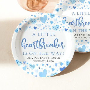 Boy Little Heartbreaker Blue Valentine Baby Shower Paper Plate