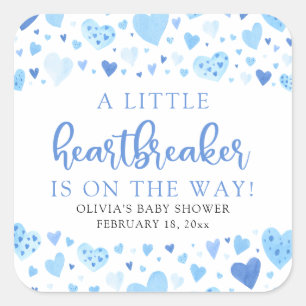 Boy Little Heartbreaker Blue Valentine Baby Shower Square Sticker