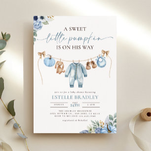Boy Little Pumpkin Fall Floral Baby Shower  Invitation