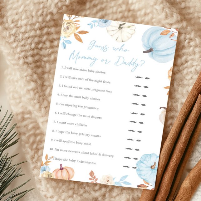 Boy Little Pumpkin Fall Guess Who Mummy or Daddy (Boy Little Pumpkin Fall Baby Shower Guess Who Mommy or Daddy Game)