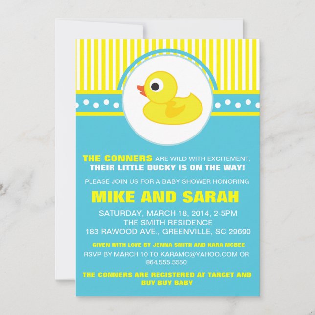 Boy Little Rubber Ducky Baby Shower Invitation (Front)