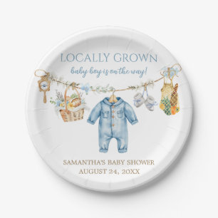 Boy Locally Grown Baby Shower Round Paper Plate