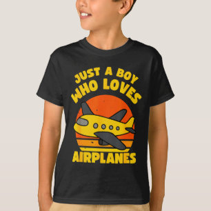 Boy Loves Airplanes Kids Toddler Illustration T-Shirt