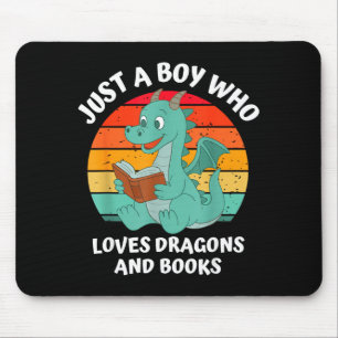 Boy Loves Dragons Books Kids Illustration Mouse Pad