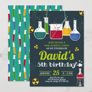 Boy Mad Scientist Caution Birthday Party Invitation