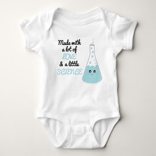 Boy Made With Love And Science Beaker Cute Blue Baby Bodysuit (Front)