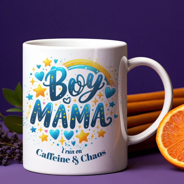 Boy Mama Funny Modern Blue Gift For Mum Of Boys  Coffee Mug (Creator Uploaded)