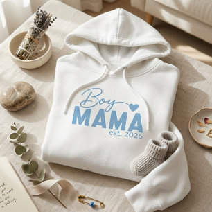 Boy Mama Heart Est Year Modern Motherhood Quote Hoodie