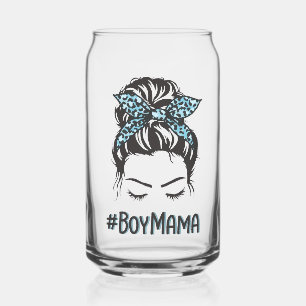 Boy Mama Messy Bun Boy Mum Gifts Can Glass