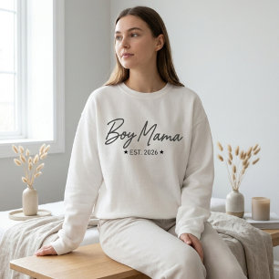 Boy Mama Script Est Year Elegant Motherhood Text Sweatshirt