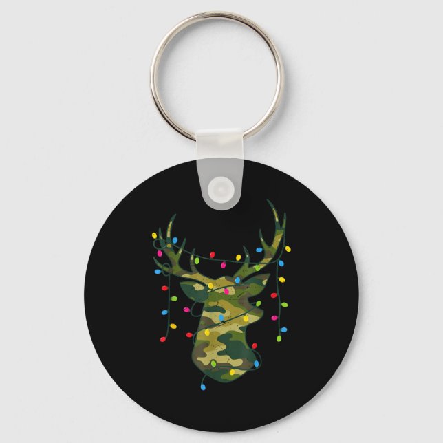 Boy Men Camo Deer Hunting Christmas Light Pajama P Key Ring (Front)