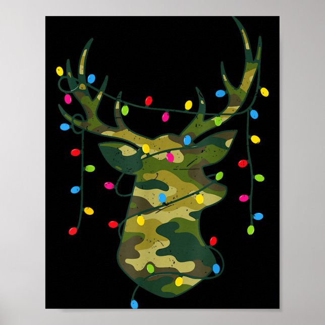 Boy Men Camo Deer Hunting Christmas Light Pajama P Poster (Front)