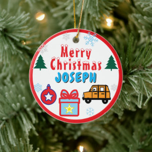 Boy Merry Christmas Trees Orange Car Ceramic Tree Decoration