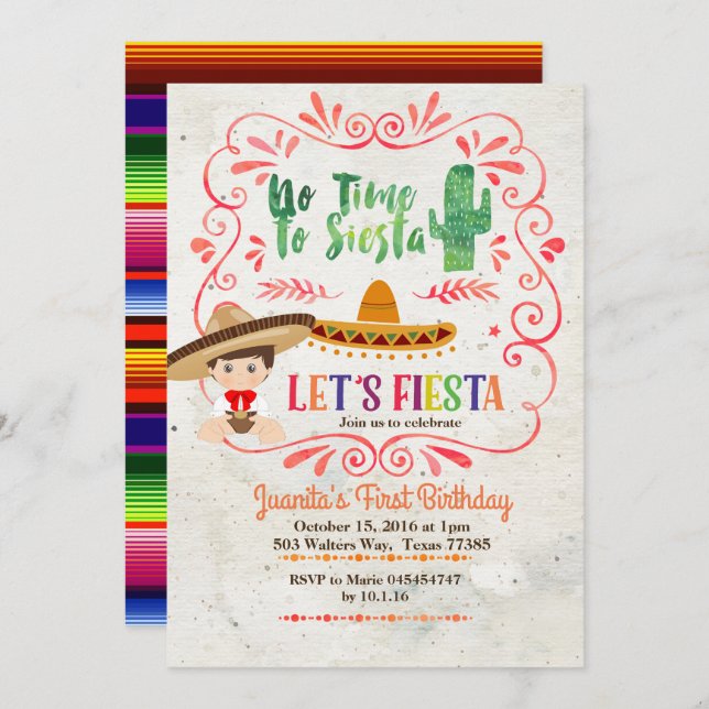 Boy Mexican Fiesta 1st Birthday Invitation (Front/Back)