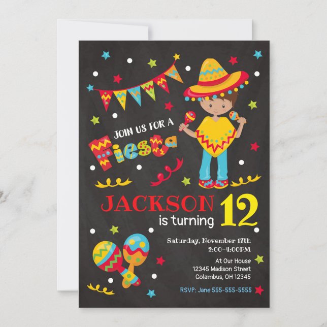 Boy Mexican Fiesta Birthday Invitation Chalkboard (Front)