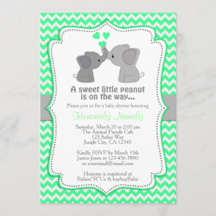 Boy Mint Elephant Baby Shower Invitations Chev 362