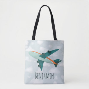 Boy Modern and Cute Blue Airplane Kids Tote Bag
