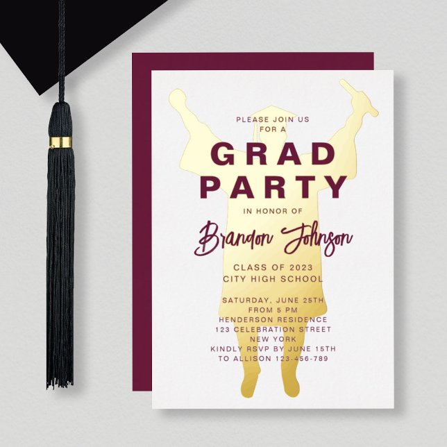 Boy Modern Burgundy Gold Graduation Party (Creator Uploaded)