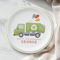 Boy Modern Green Garbage Trash Truck Kids Birthday