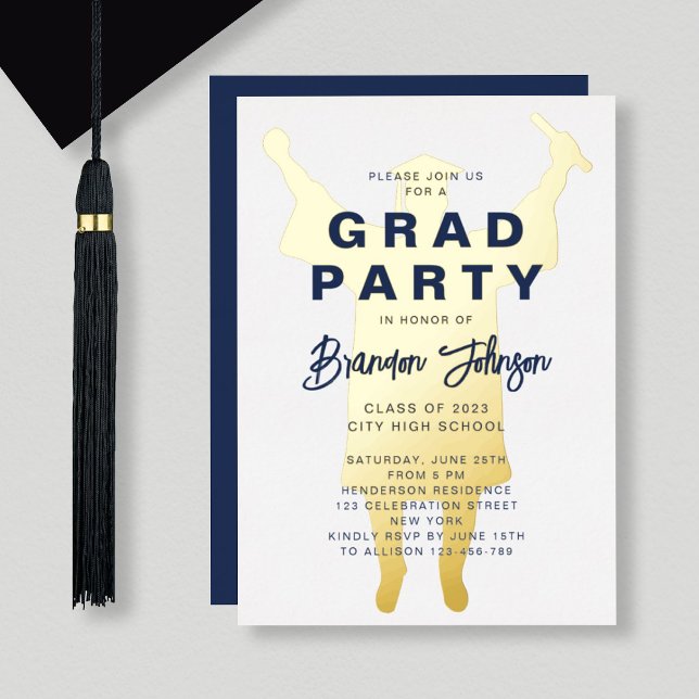 Boy Modern Navy Blue Gold Graduation Party (Creator Uploaded)
