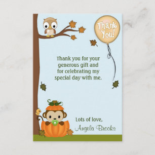 Boy MONKEY Fall Pumpkin Thank You (FLAT) Invitation