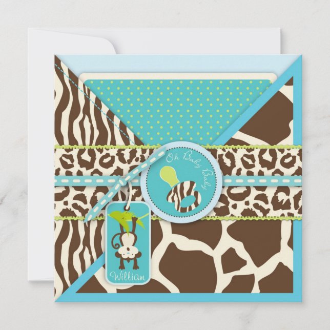 Boy Monkey Jungle Safari Baby Shower Invitation (Front)