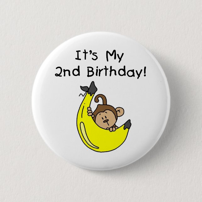 Boy Monkey on Banana 2nd Birthday 6 Cm Round Badge (Front)