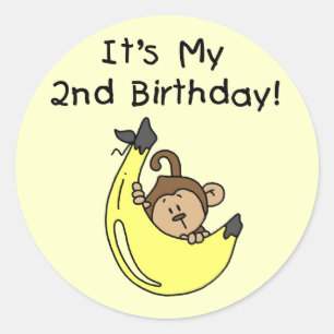 Boy Monkey on Banana 2nd Birthday Classic Round Sticker