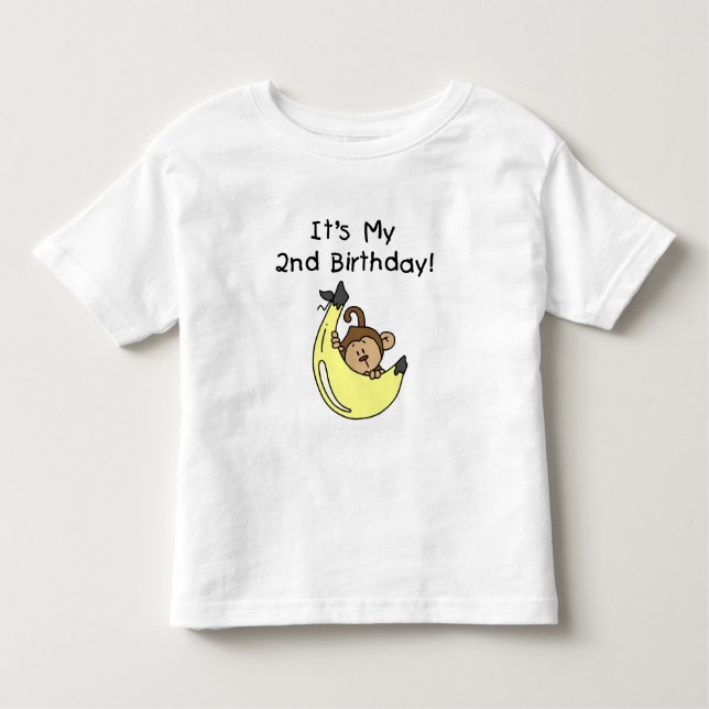 Boy Monkey on Banana 2nd Birthday Toddler T-Shirt (Front)