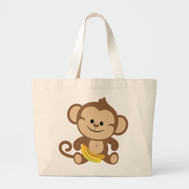 Boy Monkey With Banana Large Tote Bag (Front)